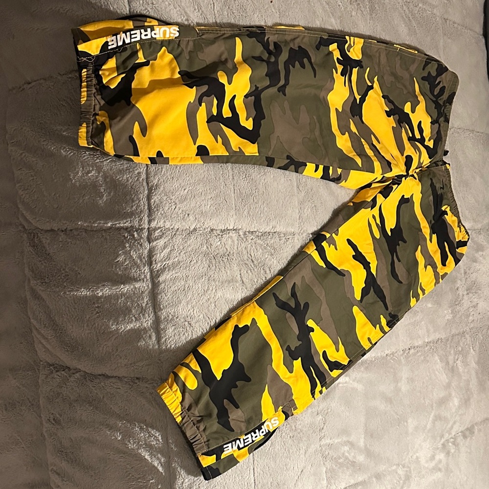 Supreme Yellow and Green Camo Sweatpants